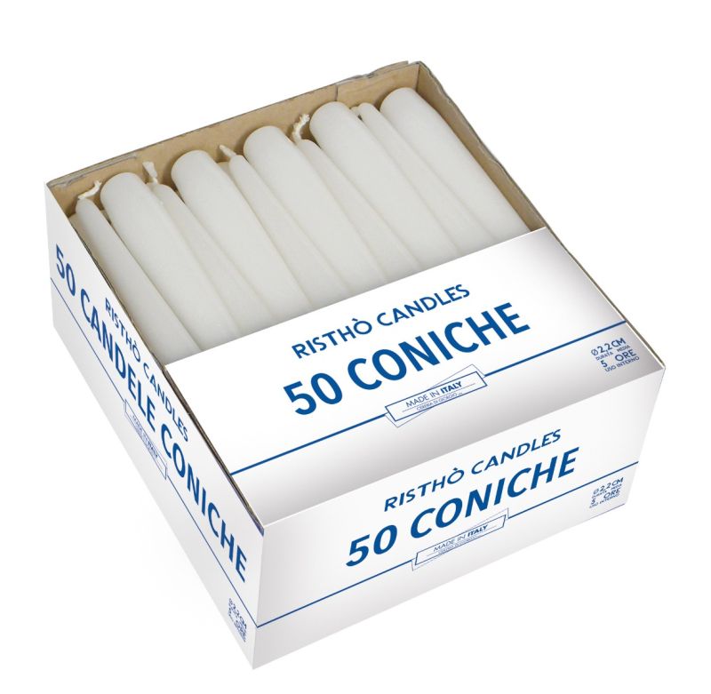 Candele coniche Ø 2,2 cm h. 21 cm 50 pezzi - Bianco