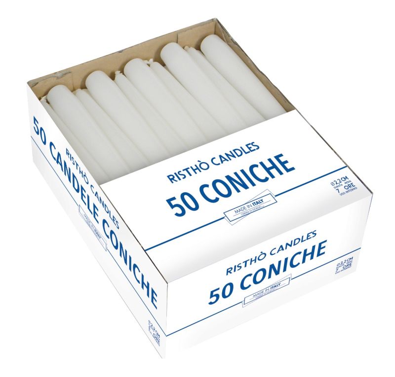 Candele coniche Ø 2,2 cm h. 25 cm 50 pezzi - Bianco