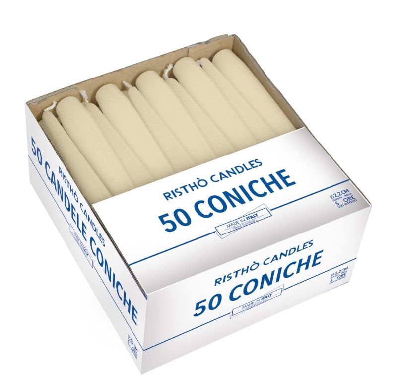 Candele coniche Ø 2,2 cm h. 21 cm 50 pezzi - Avorio