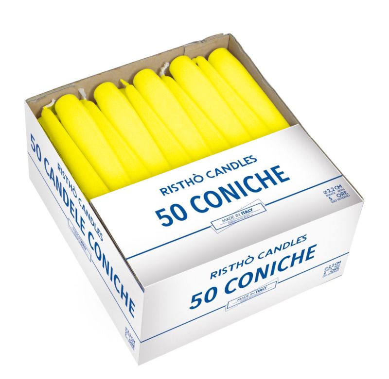 Candele coniche Ø 2,2 cm h. 21 cm 50 pezzi - Giallo