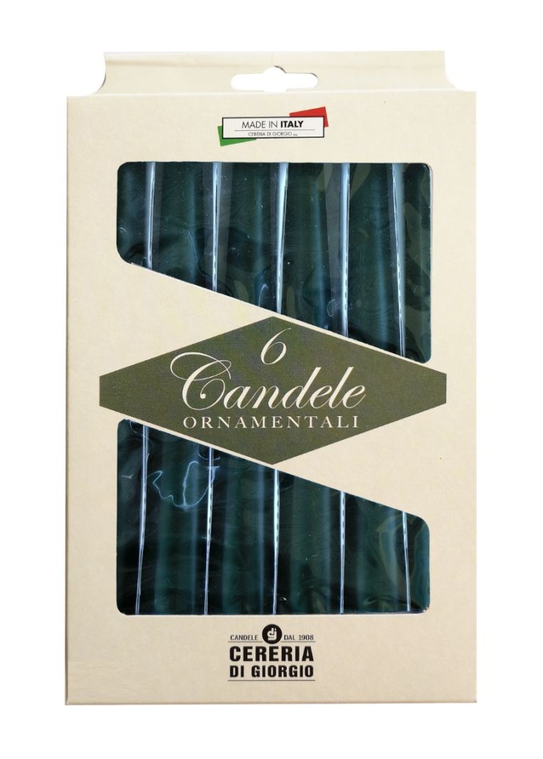 Candele laccate coniche Ø 2,2 cm h. 25 cm 6 pezzi - Verde scuro