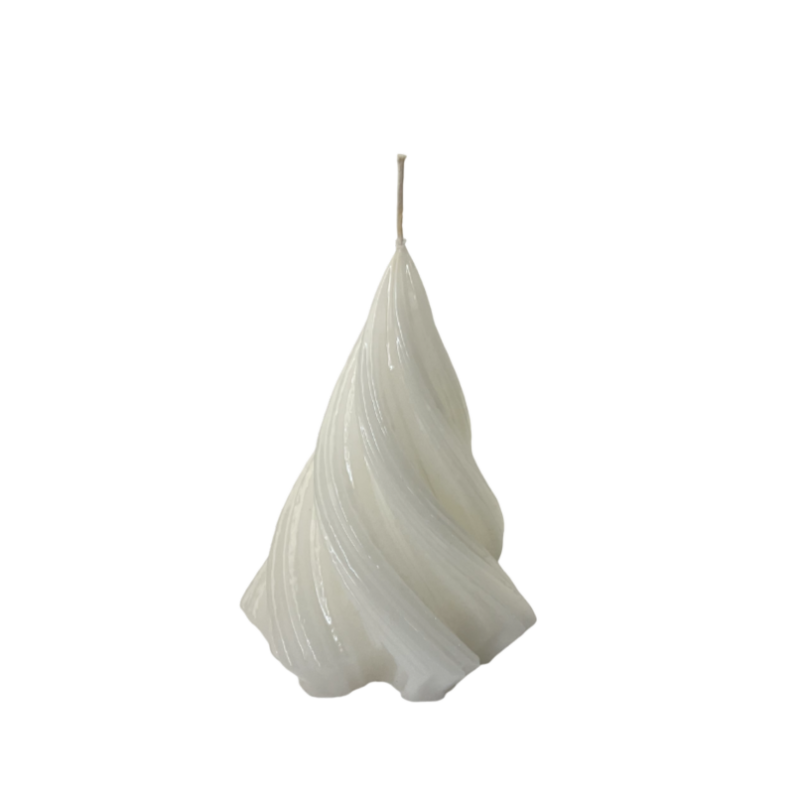 Candela laccata Albero di Natale artigianale- Bianco- Altezza 13 cm