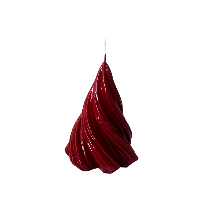 Candela laccata Albero di Natale artigianale- Bordeaux- Altezza 13 cm