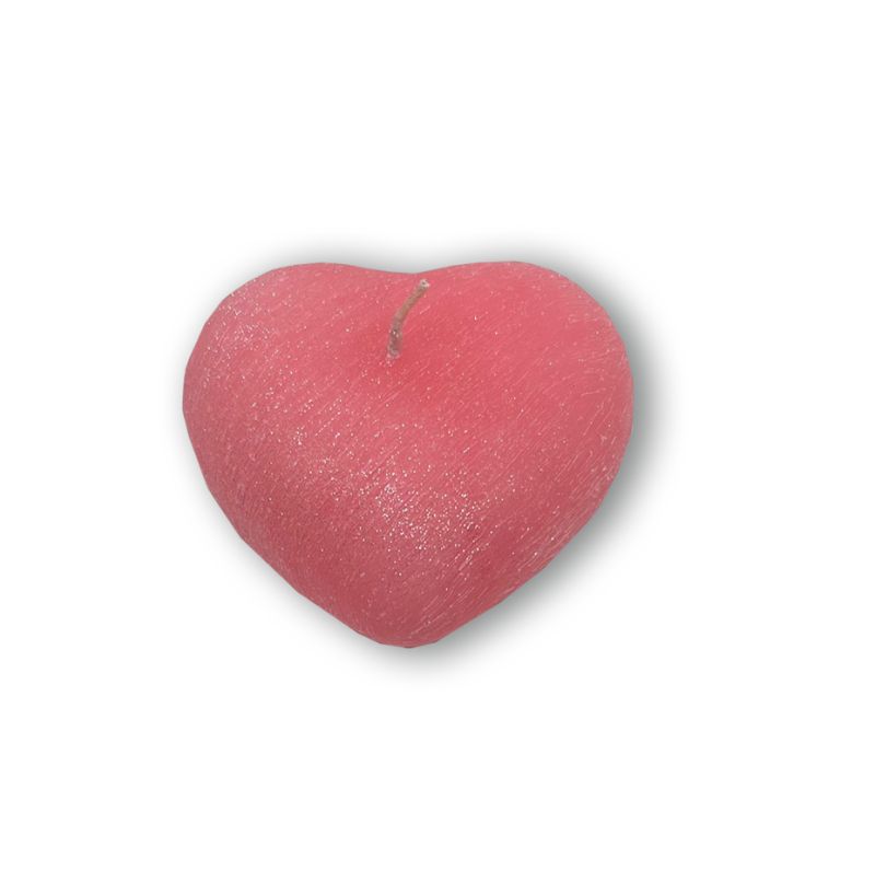 Candela a forma di Cuore Graffiato - Rosa - 10x5 cm