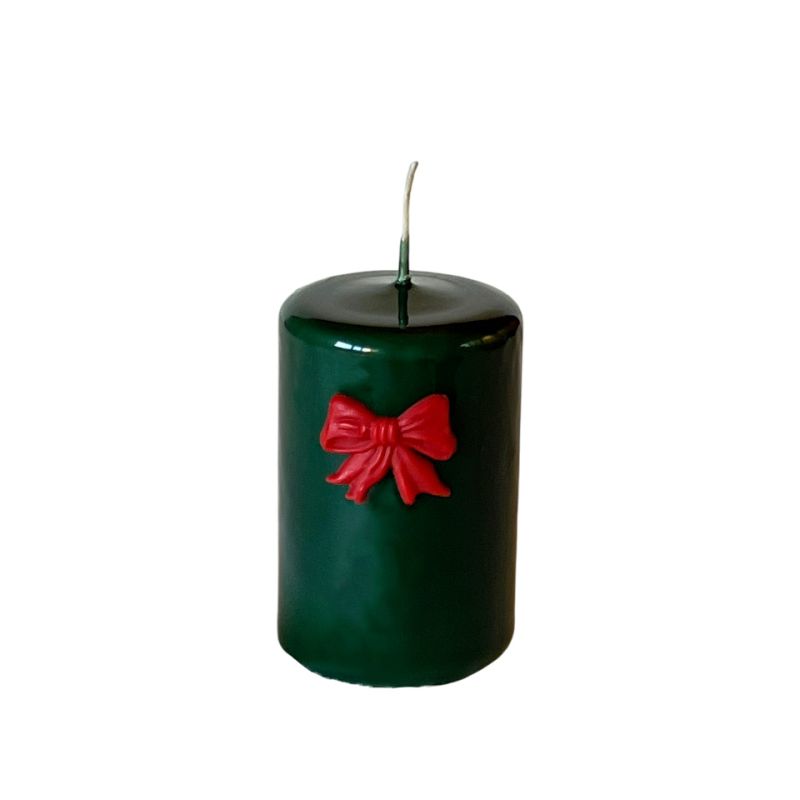 Candela verde Ø 5 cm h. 8 cm - Con fiocco roso