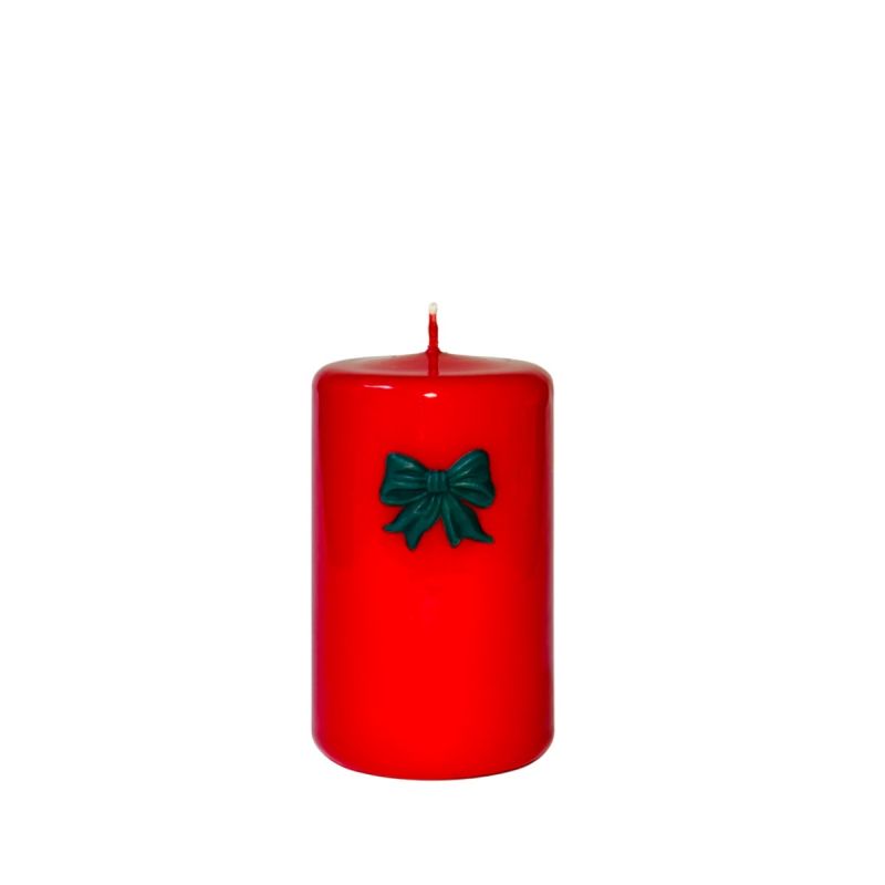 Candela rossa Ø 5 cm h. 8 cm - Con fiocco verde