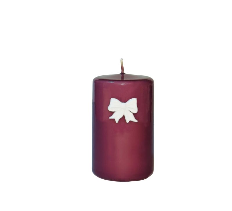 Candela prugna Ø 5 cm h. 8 cm - Con fiocco bianco