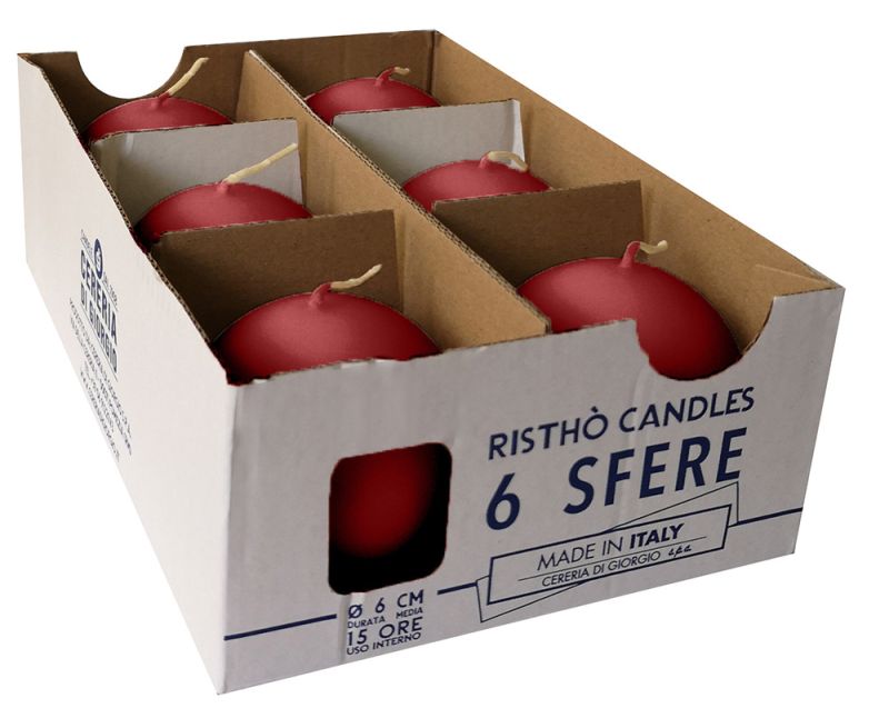 Candele sfera Ø 6 cm 6 pezzi - Bordeaux