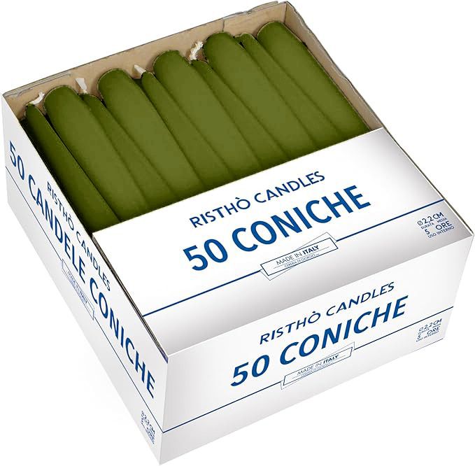 Candele coniche Ø 2,2 cm h. 25 cm 50 pezzi -Verde Oliva