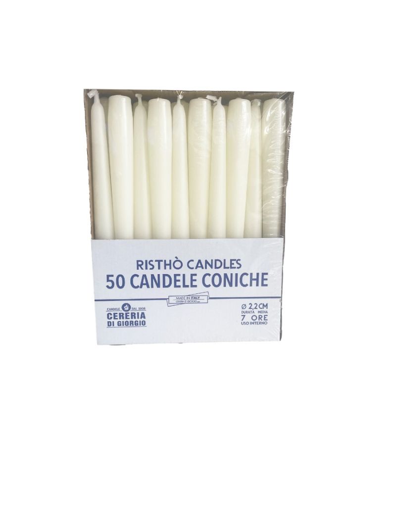 Candele coniche Ø 2,2 cm h. 25 cm 50 pezzi - Panna