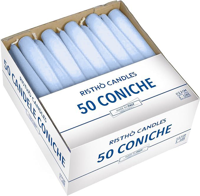 Candele coniche Ø 2,2 cm h. 25 cm 50 pezzi -Dusty Blue 