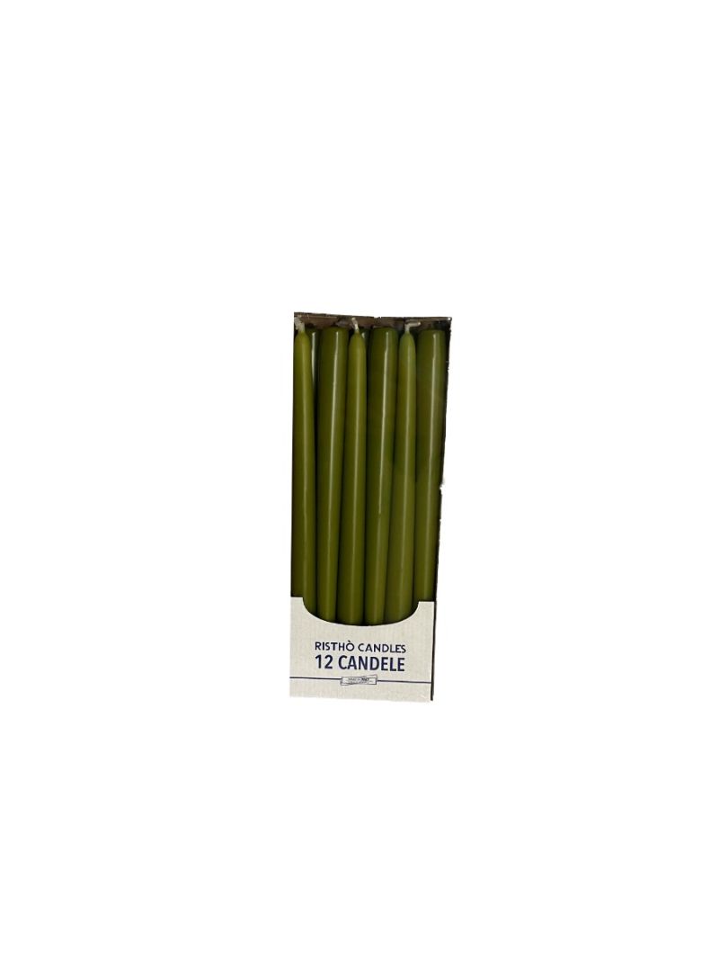 Candele coniche Ø 2,2 cm h. 30 cm 12 pezzi - Verde Oliva