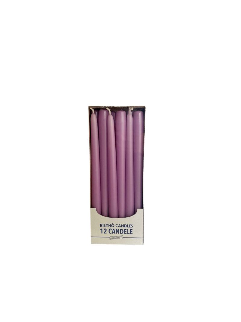 Candele coniche Ø 2,2 cm h. 30 cm 12 pezzi - Viola Polvere