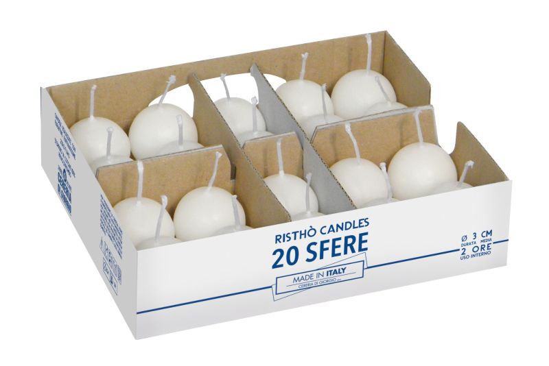 Candele sfera Ø 3 cm 20 pezzi - Bianco