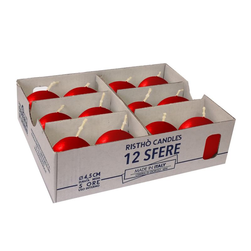 Candele sfera Ø 4,5 cm 12 pezzi - Rosso