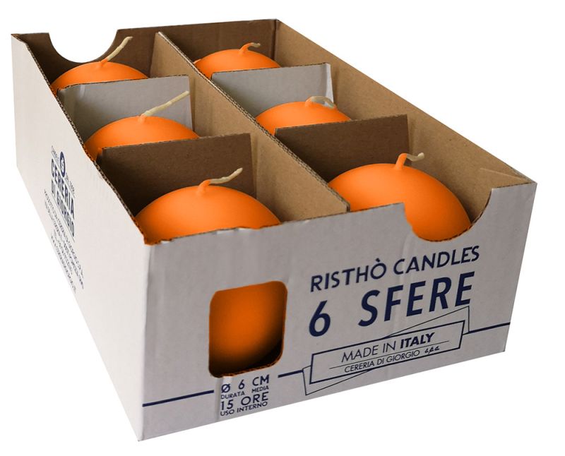 Candele sfera Ø 6 cm 6 pezzi - Arancio