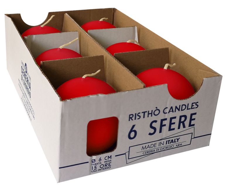 Candele sfera Ø 6 cm 6 pezzi - Rosso