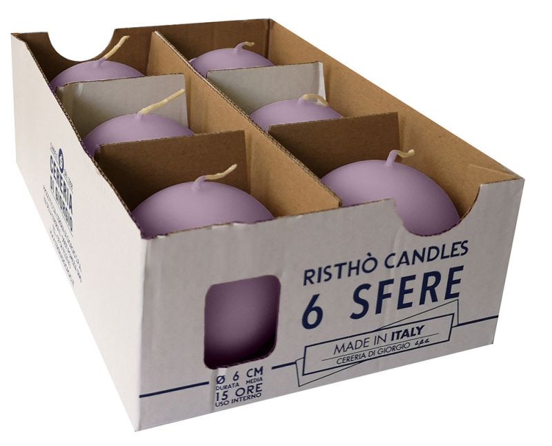 Candele sfera Ø 6 cm 6 pezzi - Viola chiaro