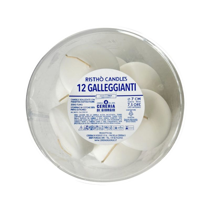Candele galleggianti, diam. 7 cm, h.1,5, 12 pcs- bianco.