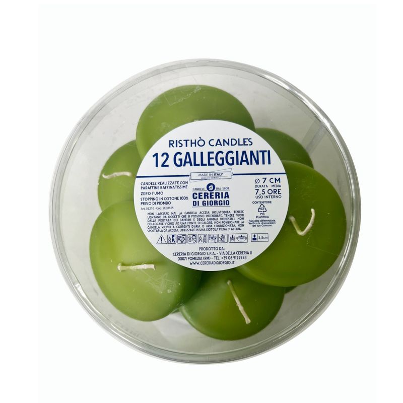 Candele galleggianti Ø 7 cm h. 1,5 cm 12 pezzi - Pistacchio