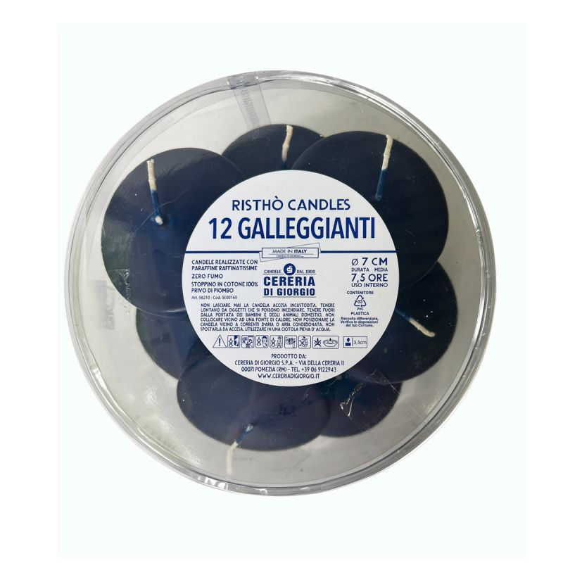 Candele galleggianti Ø 7 cm h. 1,5 cm 12 pezzi - Blu notte