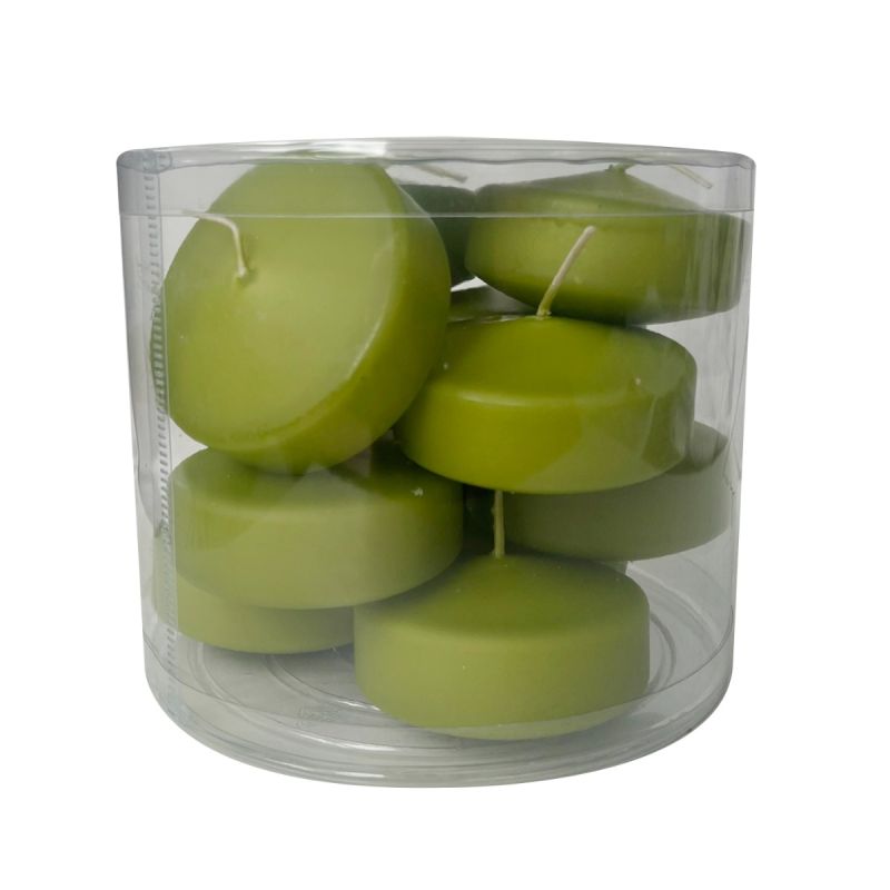 Candele galleggianti Ø 7 cm h. 1,5 cm 12 pezzi - Verde Oliva