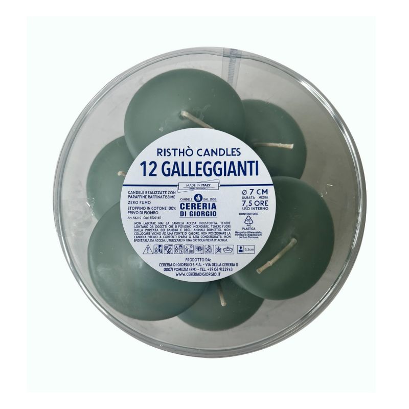 Candele galleggianti Ø 7 cm h. 1,5 cm 12 pezzi - Grigio Verde