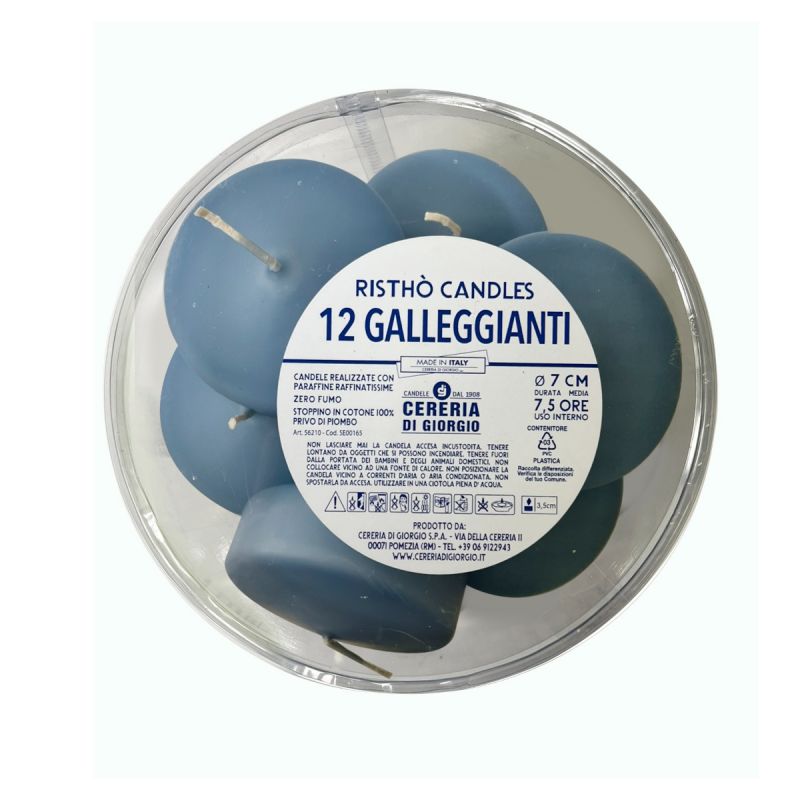 Candele galleggianti Ø 7 cm h. 1,5 cm 12 pezzi - Dusty Blue