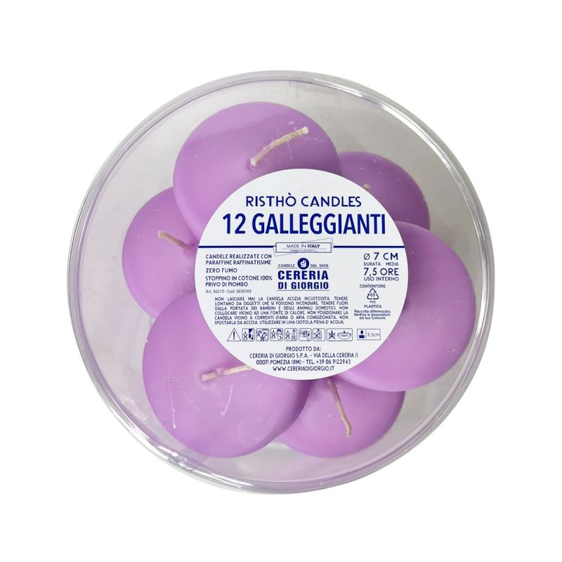 Candele galleggianti Ø 7 cm h. 1,5 cm 12 pezzi - Viola Polvere