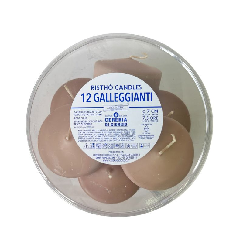 Candele galleggianti Ø 7 cm h. 1,5 cm 12 pezzi - Tortora