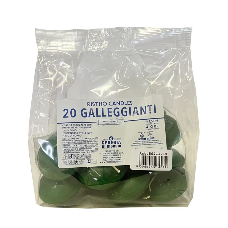 Candele galleggianti Ø 4,5 cm h. 2,7 cm 20 pezzi - Verde Scuro