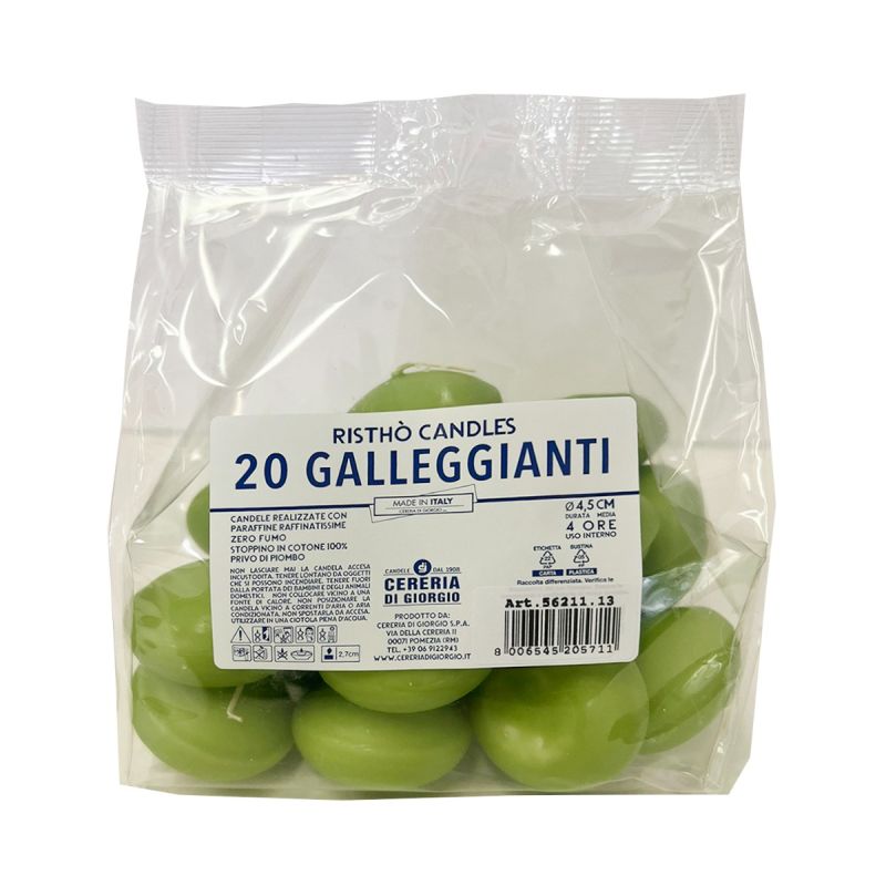 Candele galleggianti Ø 4,5 cm h. 2,7 cm 20 pezzi - Pistacchio