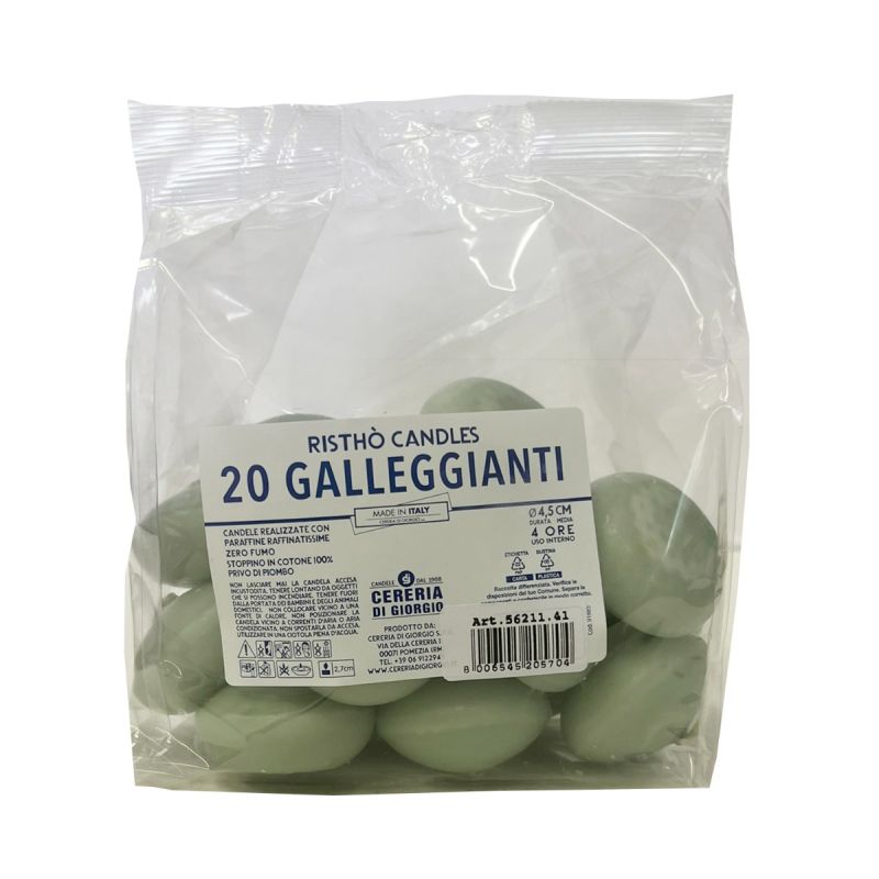 Candele galleggianti Ø 4,5 cm h. 2,7 cm 20 pezzi - Grigio Verde