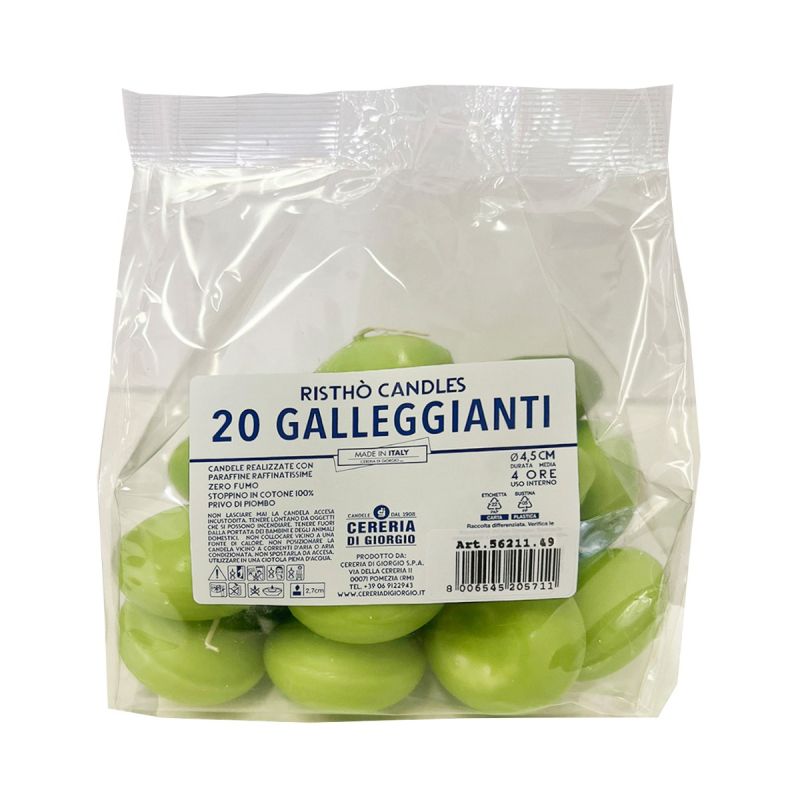 Candele galleggianti Ø 4,5 cm h. 2,7 cm 20 pezzi - Verde pop