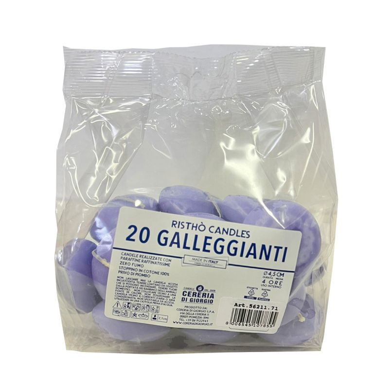 Candele galleggianti Ø 4,5 cm h. 2,7 cm 20 pezzi - Viola chiaro