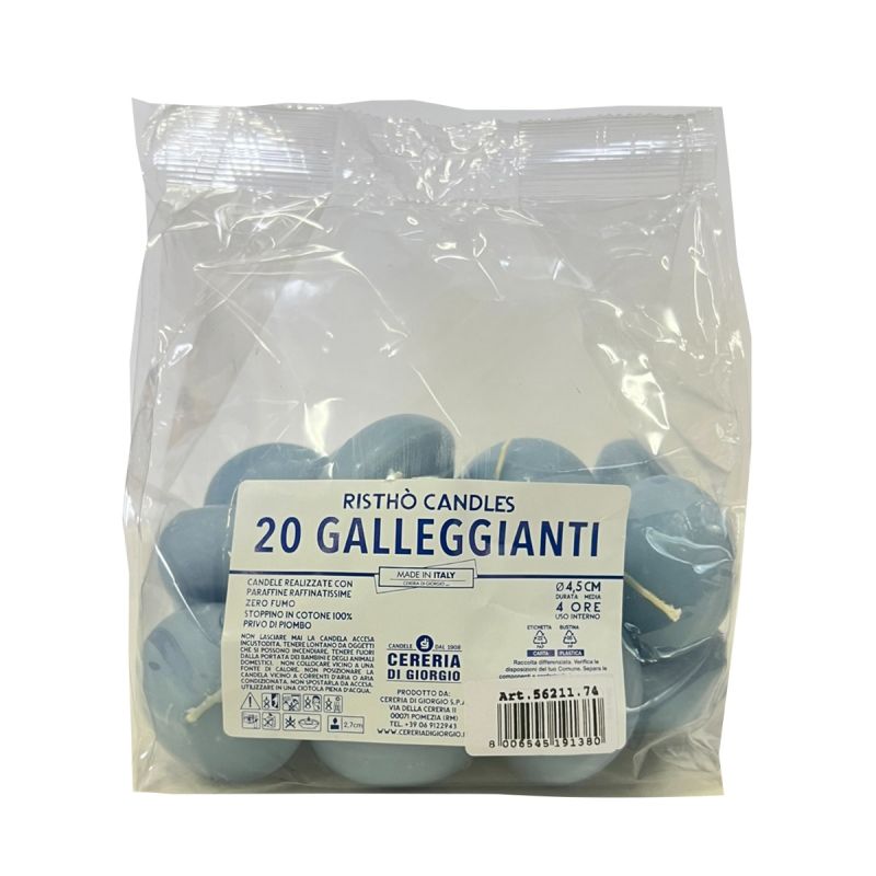 Candele galleggianti Ø 4,5 cm h. 2,7 cm 20 pezzi - Dusty Blu