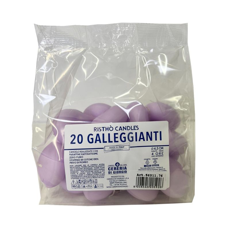 Candele galleggianti Ø 4,5 cm h. 2,7 cm 20 pezzi -Viola Polvere