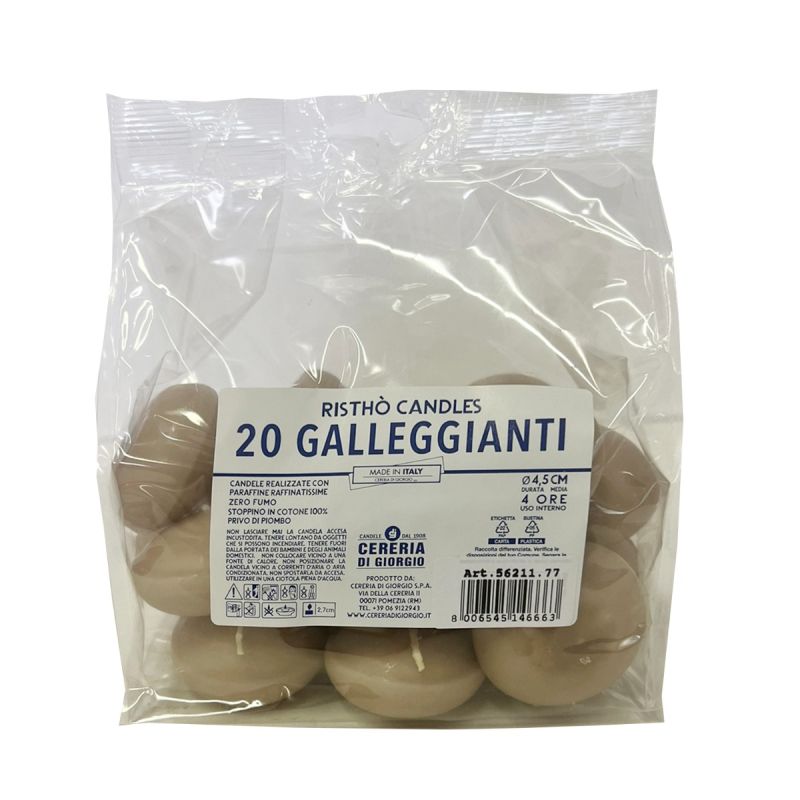 Candele galleggianti Ø 4,5 cm h. 2,7 cm 20 pezzi - Tortora