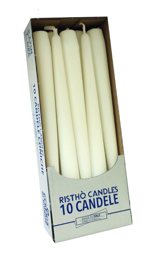 Candele coniche Ø 2,2 cm h. 25 cm 10 pezzi - Bianco