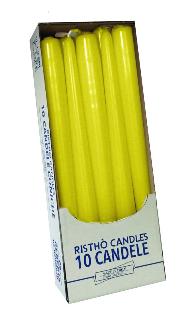 Candele coniche Ø 2,2 cm h. 25 cm 10 pezzi - Giallo