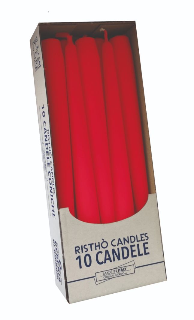 Candele coniche Ø 2,2 cm h. 25 cm 10 pezzi - Rosso