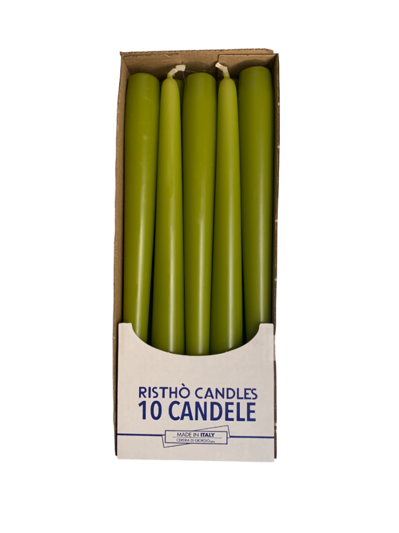 Candele coniche Ø 2,2 cm h. 25 cm 10 pezzi - Verde Oliva