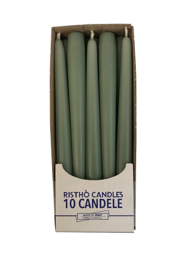 Candele coniche Ø 2,2 cm h. 25 cm 10 pezzi - Grigio Verde