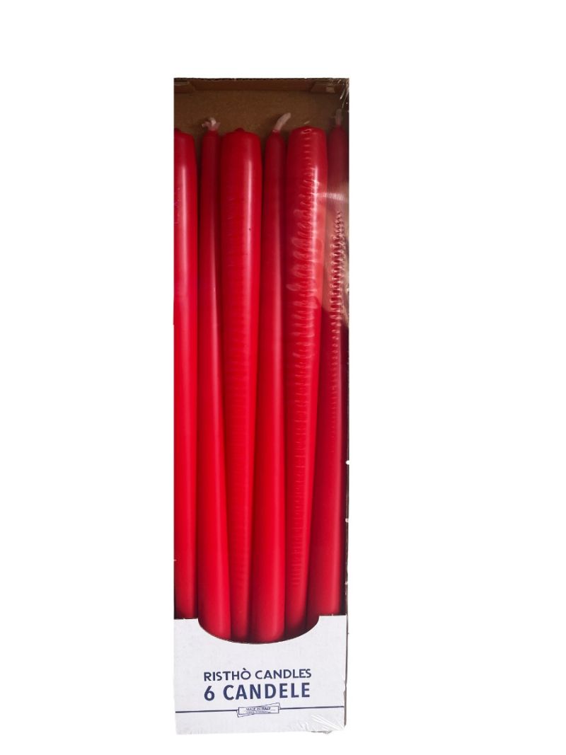 Candele coniche Ø 2,2 cm h. 40 cm 6 pezzi - Rosso