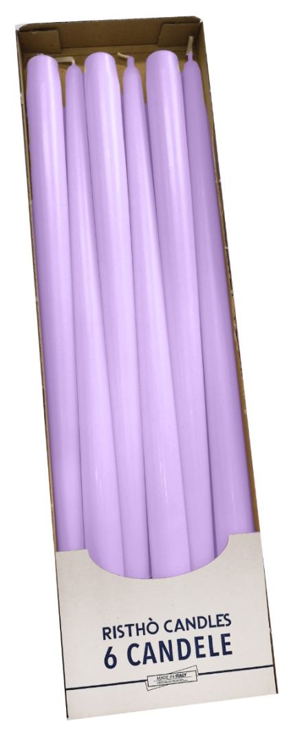 Candele coniche Ø 2,2 cm h. 40 cm 6 pezzi - Viola Polvere